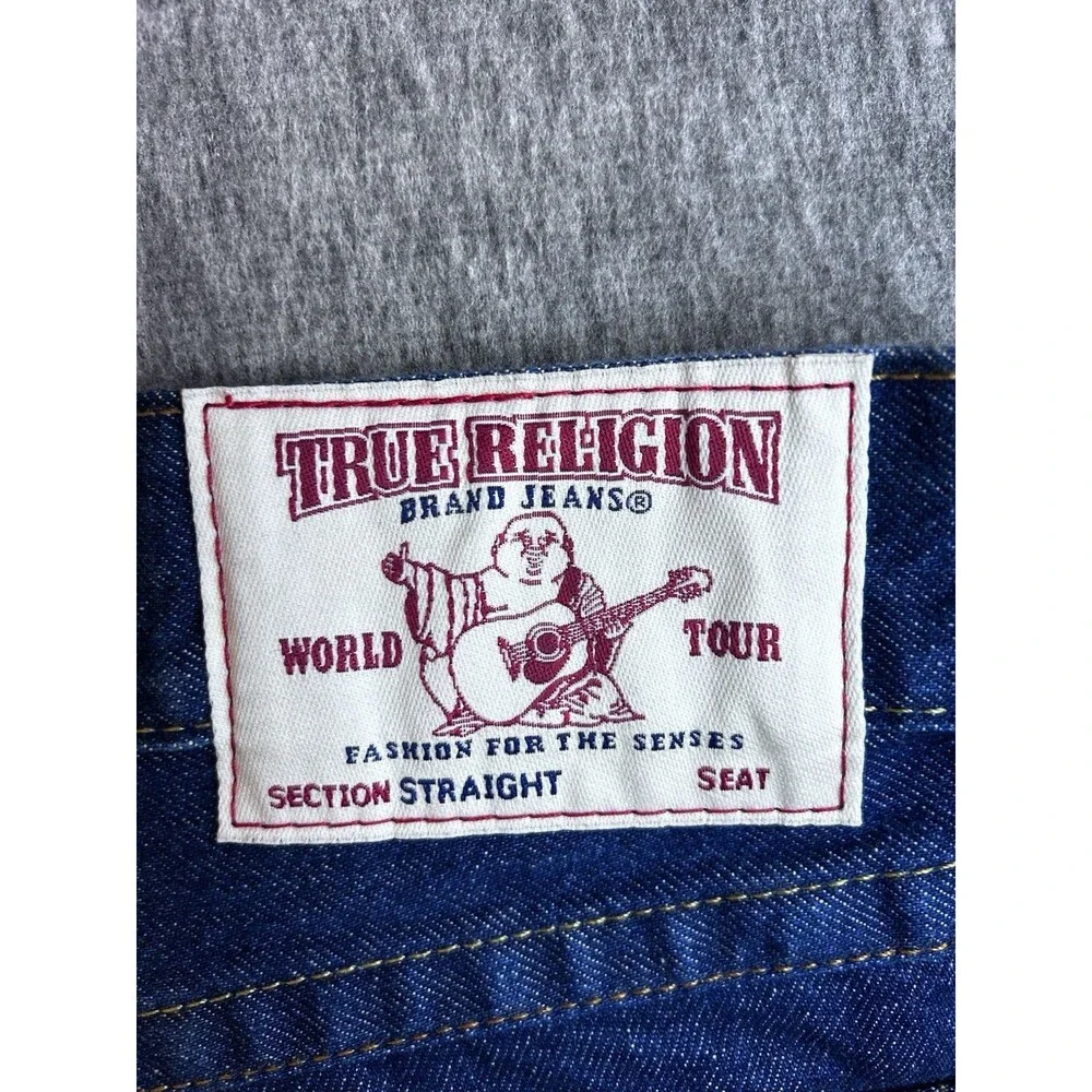 229$ True Religion World Tour Body Rinse Straight Flap Dark Wash Jeans Sz 36x34